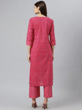 Anni Designer Women'S Cotton Blend Printed Straight Kurta With Palazzo (Pimpli) Pink,Pink,2XL,Cotton Blend,Straight,Kurta