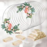 GUDELAK 12Pcs 12 Inch Metal Floral Hoop Centerpiece With Stand for Table, Silver Center Pieces Decoration With Wood Base for DIY