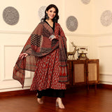 Gosriki Women'S Rayon Viscose Anarkali Printed Kurta With Palazzo & Dupatta (Jathi Red-Gs_S_Red_Small),Red,,B0DX253S11