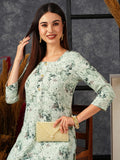 Anni Designer Women'S Cotton Blend Straight Printed Kurta With Pant (Bhutam Green_M_Green_Medium),Green,M,,,