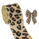 Threetols Leopard Print Wired Edge Ribbons 2.5 10 Yards Natural Cheetah Brown Decor Wrapping Ribbon Animal Print Burlap Fabric C