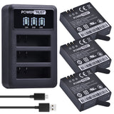 Powertrust 3-Pack Az16-1 Replacement Battery And Led 3-Channel Usb Charger For Xiaomi Yi 2 4K Yi Lite Action Camera -Like New
