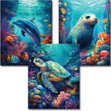 OFRKE Diamond Painting Kits for Adults,3 Pack Marine Animal Diamond Art for Beginners, Diamond Round 5D Full Drill Paint with Di