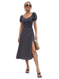 Toplot Dresses For Women Floral Print With Puff Sleeve (T-Dress-5006-Black-L),Black,,B0B3DCRYB2