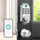Keyless Entry Door Lock with Handle, App Control Front Door Lock Set Keyless Entry, LNDU 100 Passcode Door Locks for Front Door,