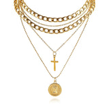 Gold Pirate Necklace for Women Layered Chunky Pirate costume jewelry Hip Hop 80s 92s Coin Pendant Necklace Halloween Pirate Cost