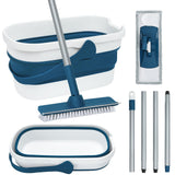 Collapsible Mop and Bucket Set with Scrub Mop and Brush, Tile Laminate Hardwood Floor Brush and Flat Mops for Floor Cleaning, Fo
