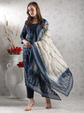 Anni Designer Women'S Rayon Blend Straight Printed Kurta With Pant & Dupatta (Paulmi Blue-Vks02_Xl_Blue_X-Large),Blue,XL,,,
