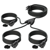 Eversimpleinc Black 1 to 3 Splitter Extension Cord (Combined 25 FT, End to End 13 FT), 3 Prong Plug with 3 Extended Outlets, wit