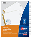 Avery Big Tab Insertable Dividers for 3 Ring Binders, 8Tab Set, White Paper, Clear Tabs, 1 Binder Divider Set (11124)