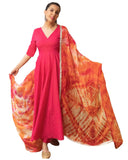 Anni Designer Women'S Rayon Blend Anarkali Solid Kurta With Pant & Dupatta (Bette Pink_S_Pink_Small),Pink,S