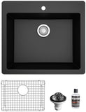Karran QT-820 Top Mount 25 in. Single Bowl Quartz Kitchen Sink Kit in Black