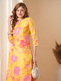 Anni Designer Women'S Rayon Blend Straight Printed Kurta With Pant (Kalol Yellow-Vks01_S_Yellow_Small),Yellow,S,,,