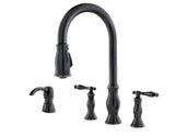 Pfister Hanover Kitchen Faucet with Pull Down Sprayer and Soap Dispenser, 2-Handle, 4-Hole, High Arc, Tuscan Bronze Finish, F531