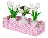 CubesLand Paper Rope Scalloped Edge Gift Basket Empty, Small Living Room,Bedroom Decor Baskets, Pink Woven Toilet Paper Storage