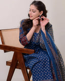 Anni Designer Women'S Rayon Viscose Anarkali Printed Kurta With Palazzo & Dupatta (Nakula Blue_Xl_Blue_X-Large),Blue,XL,,,