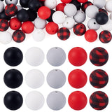FASHEWELRY 50Pcs 15mm Silicone Focal Beads Red Black Round Tarten Plaid Pen Beads for Beadable Pens Keychain Making Beaded Brace