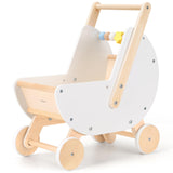 Pillowhale Wooden Baby Walker & Doll Stroller - Adjustable Handle Push Cart, Anti-Tip, Quiet Wheels, Pretend Shopping Cart - M