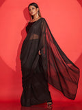 Womanista Womens Striped Georgette Saree (Ti_3329_Black)