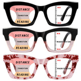 Hubeye 3 Pack Progressive Multifocus Reading Glasses for Women Blue Light Blocking Oprah Style Square Reader Spring Hinge +1.0