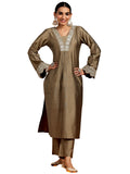 Libas Gerua Womens Yoke Design Silk Blend Straight Kurta With Trousers