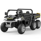 Hetoy 24V 2-Seater Ride On Dump Truck with Parent Remote Control, 4WD 6-Wheel Electric Car for Big Kids, UTV Style Dump Bed & Mu