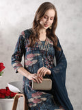 Anni Designer Women'S Rayon Blend Straight Printed Kurta With Pant & Dupatta (Sunawal Blue_S_Blue_Small),Blue,S,,,