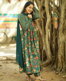 Gosriki Women'S Rayon Blend Anarkali Printed Kurta With Pant & Dupatta (Manjul Green-Gs_M_Green_Medium),Green,,B0DK9PYGPW