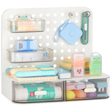 LETURE Desktop Stationery Organizer Storage with 3 Drawers, Plastic Desk Organization Holder with Pegboard Shelf & Adjustable Co
