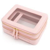Aveniee XL Clear Makeup Organizer,Double Layer Travel Cosmetic Case with Brush Holder & Zippered Compartments, Large Toiletry Ba