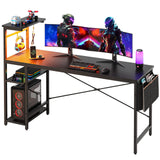 Bestier Gaming Desk with Shelves, 61 Inch Large PC Gaming Table with LED Lights, Led Gamer Desk with 4 Tiers Reversible Storage