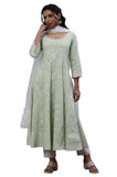 W for Woman W Women Green Festive Floral Print Viscose Kurta, Slim Pant & Dupatta_24FEWS10492-123109_S