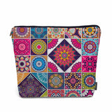 Kalygon Women Makeup Organizer Bag Mandala Floral, Colorful Ethnic Mandala Flower Patchwork Flax Cosmetic Bag Makeup Bags Toilet
