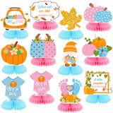 12 Pcs Fall Thanksgiving Gender Reveal Decoration He or She What Will Our Little Pumpkin Be Honeycomb Centerpiece Autumn Table D