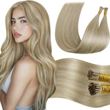 LaaVoo Itip Human Hair Extensions Blonde I Tip Hair Extensions Human Hair Light Blonde Highlights Golden Blonde Itip Extensions