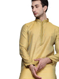 Manyavar Jacquard Print Knee Long Kurta and Churidar Set for Men - (Yellow, X-Large)
