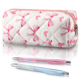 Sherr Coquette Bow Pencil Case Pink Bow Cute Pencil Pouch Soft Cotton Storage Bag Aesthetic Pattern Gift Makeup Pouch Cosmetic T