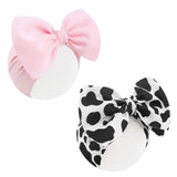 ONENINEDREAM 2Pcs Moo Cow Print 7 Hair Bows for Baby Girls Cowgirl Accessories Infant Toddler Baby Girl Headbands Pink Bow Hair