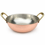 SHIV SHAKTI ARTS Pure Copper Kadai 2.5 Litre with Inside Tin Kalai Lining & Brass Handles | Heavy HandHammered Kadhai for Curry