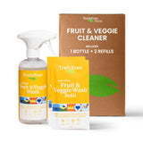 Truly Free Natural Fruit and Veggie Wash Kit - Produce Cleaner Spray (16oz Reusable Empty Bottle + Two Pouches, 3oz ea.) - DIY V