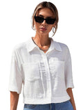 Toplot V-Collar Solid Crop Shirt For Women With Half Sleeves (Crop-Shirt-5183-White-M),White,,B0D3LPRLP7