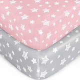 Crib Sheets For Girls 2 Pack Fitted Crib Sheet For Standard Size Crib And Toddler Mattresses Soft And Breathable Material Grey & Pink -Like New