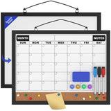 Monthly Calendar Dry Erase Board 16x12 Inch, Double-Sided Whiteboard and Corkboard Combo with Black MDF Frame, Wall Mounted Plan