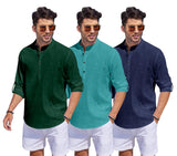 Bellstone Men'S Cotton Blend Solid Regular Dress Shirt (1500_3Combo_Darkgreen-Rama-Navy_L