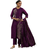 Libas Women'S Chanderi Silk Kurta Set (49466_Wine