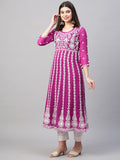 Anni Designer Women'S Georgette Chikankari Embroidered Anarkali Kurti (Naav Pink-Nw2_5Xl_Dark Pink_Xxxxx-Large),Pink,5XL,Georgette,Regular,Kurti