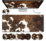 Gaming Mouse Pad XXL Large Desk Cute Mat Brown Cowhide Extended Mousepad Ergonomic Memory Foam Keyboard Wrist Rest, Stitched Edg