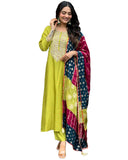 Gosriki Women'S Rayon Viscose Embroidered Anarkali Kurta With Pant & Dupatta (Jennu Mehandi-Gs_S_Mehandi_Small),Mehandi,,B0DWFLFW2X