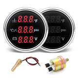 MAIMEIMI Triple Gauge Set 3 in 1 (Oil Pressure PSI + Watertemp F + Volt) 2-1/16 52mm Car Meter Auto Gauge Set with Water Temp &
