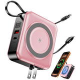 for Magsafe Portable Charger with Built-in Cables and AC Wall Plug, 10000mAh Magnetic Wireless Power Bank 22.5W Type-C in & Out